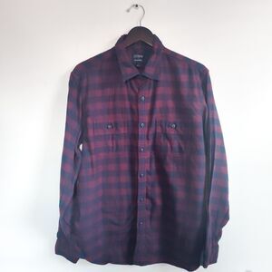 J Crew Flannel Mens Large Red Blue Check Button Up Long Sleeve Casual Preppy